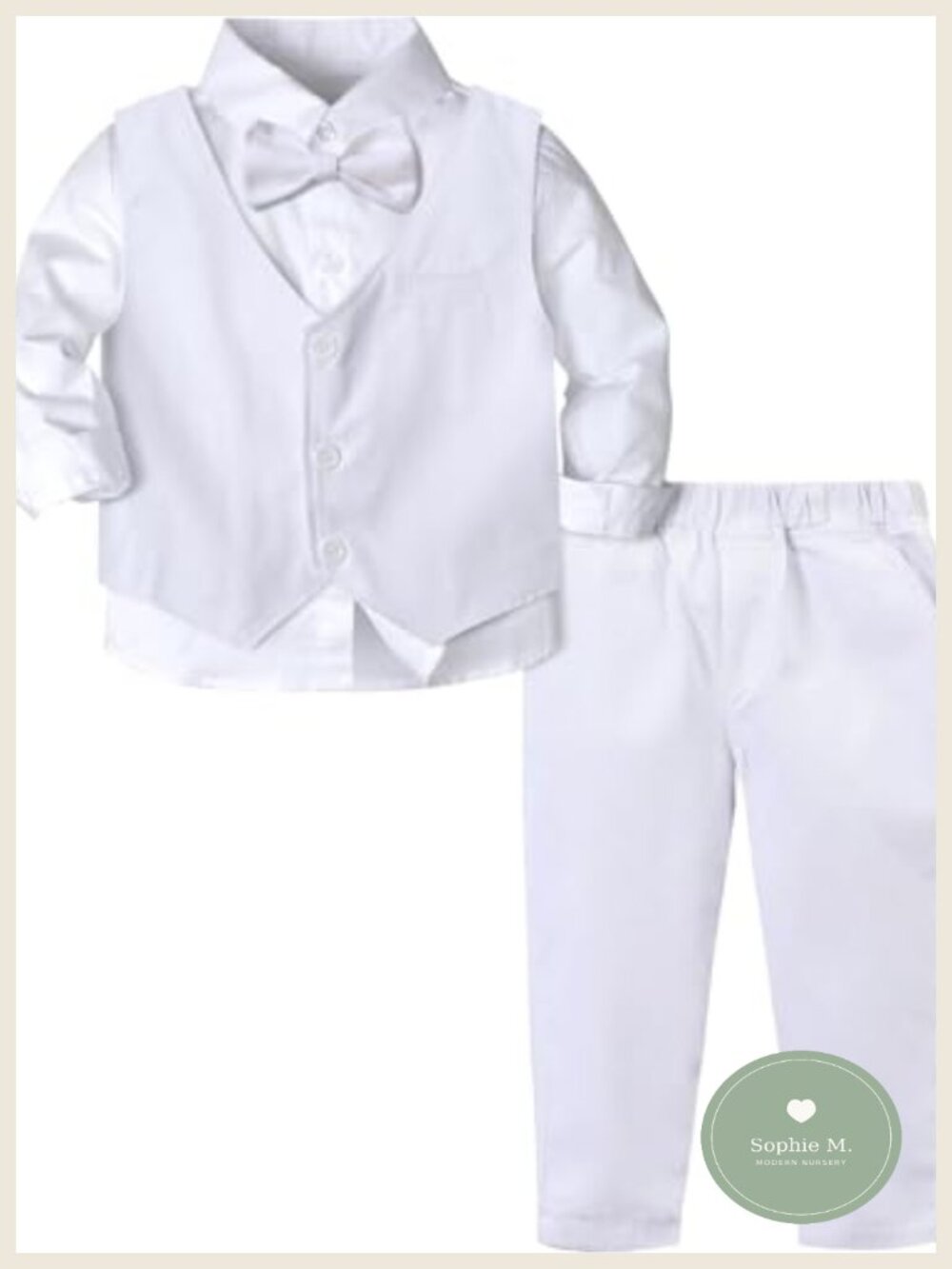 Toddler Boy Formal Suit 4pcs Vest Shirt Pants Bow Tie 12M-5T Fall Wedding Easter